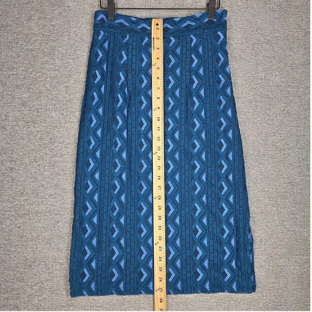 ANTHROPOLOGIE SIENNA EMBROIDERED PENCIL MIDI SKIRT – WOMEN’S US 8 – TEAL – LINED